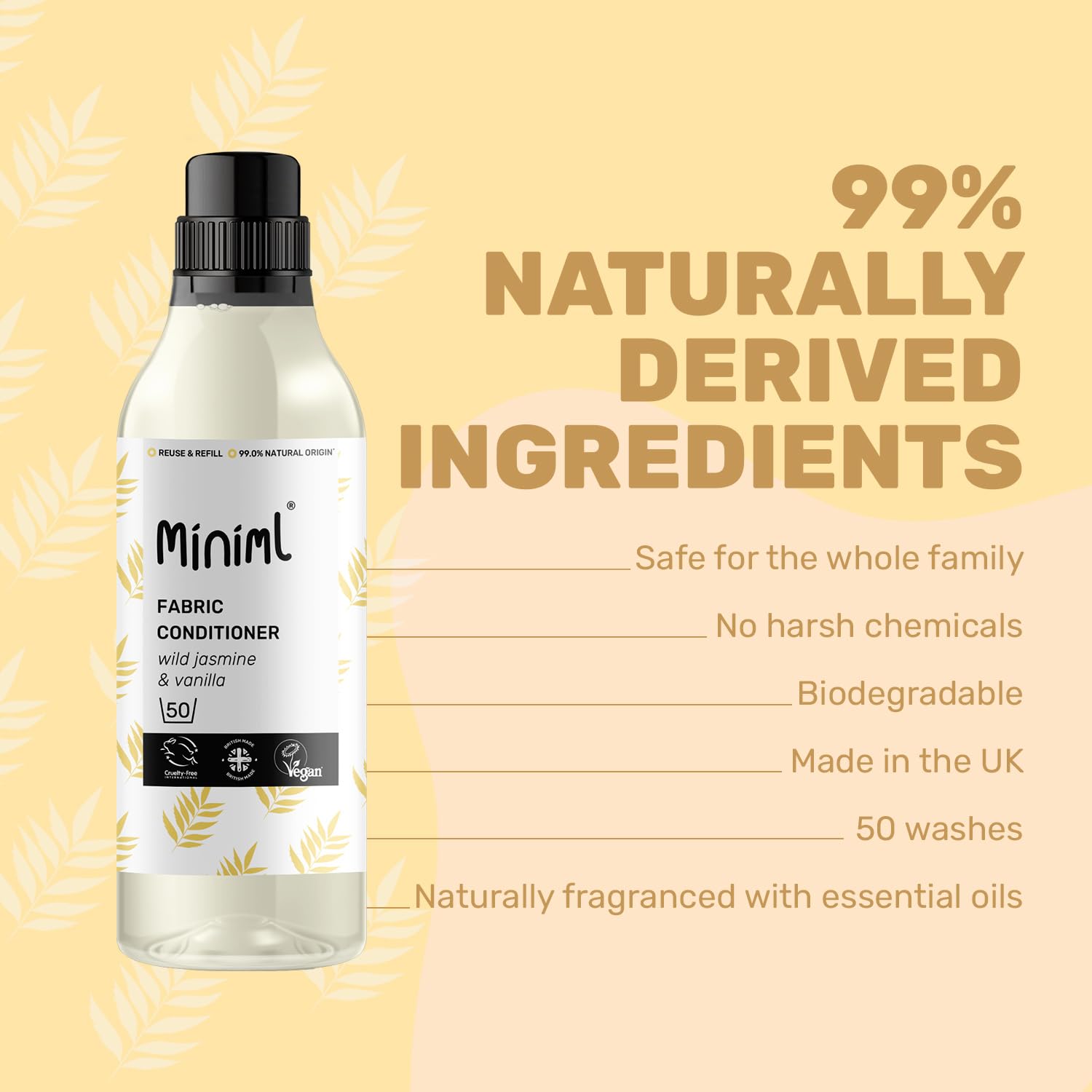 Miniml - Fabric Softener & Conditioner 1L Bottle - Wild Jasmine & Vanilla