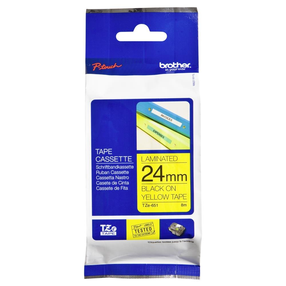 Brother TZe-651 Laminated Label Tape Cassette - Black on Yellow | 24mm Width | 8m Length