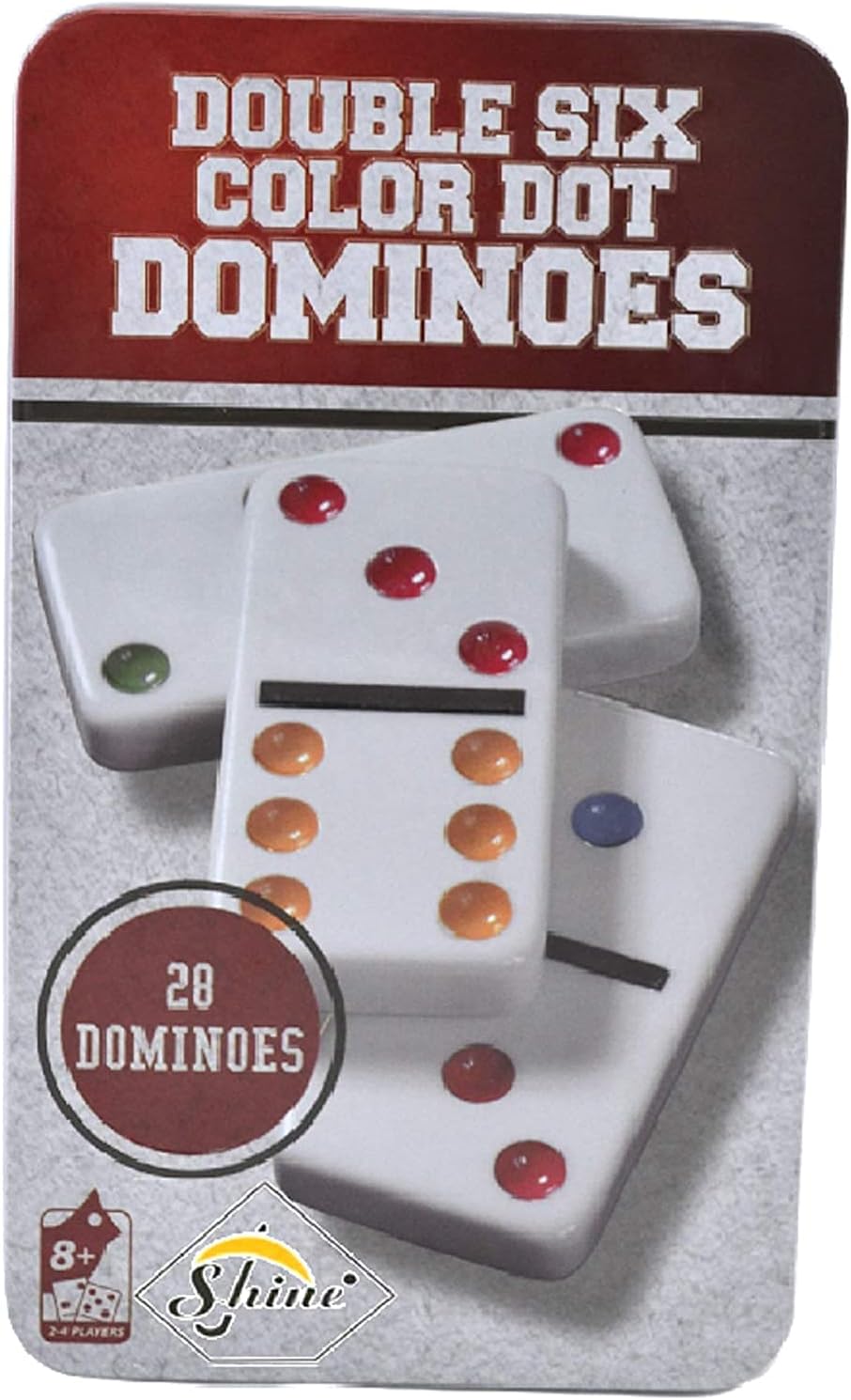 SHINE Double Six Dominoes Set with Color Dot Design in Metal Tin