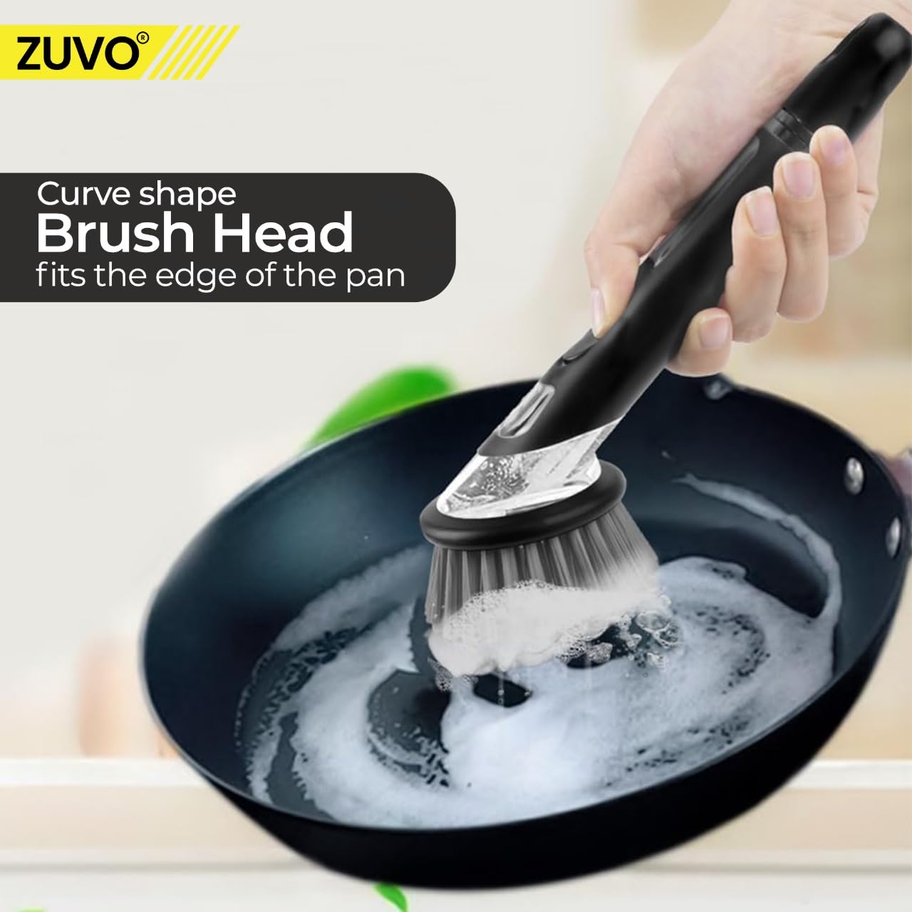 Zuvo - Soap Dispensing Scrubbing Brush with Handle for Kitchen Cleaning 3