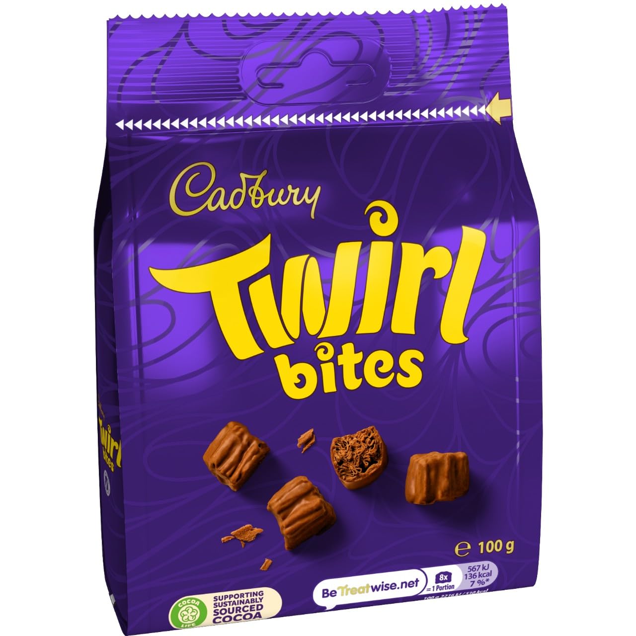 Cadbury Milk Chocolate Twirl Bites, Sharing Bag, Bite Size Treats, 100 g