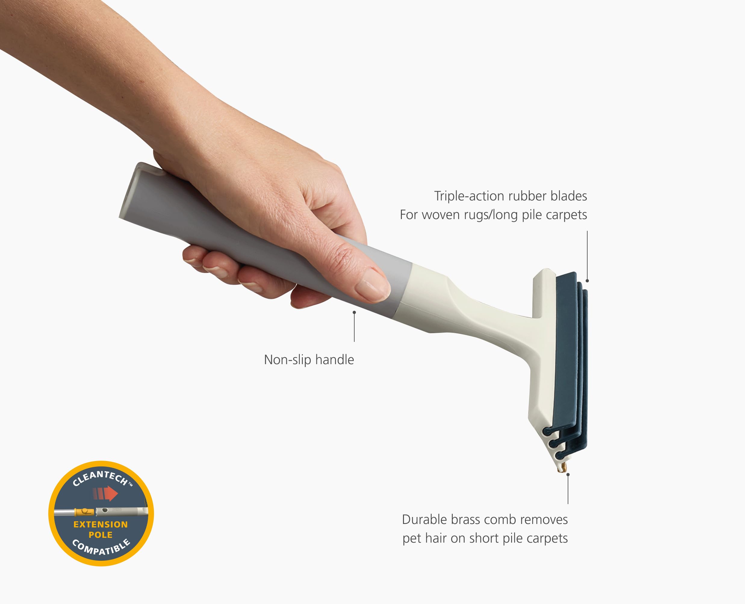 Joseph Joseph CleanTech Carpet Rake - 2-in-1 Manual Tool for Pet Hair & Deep Cleaning | Light Stone 5