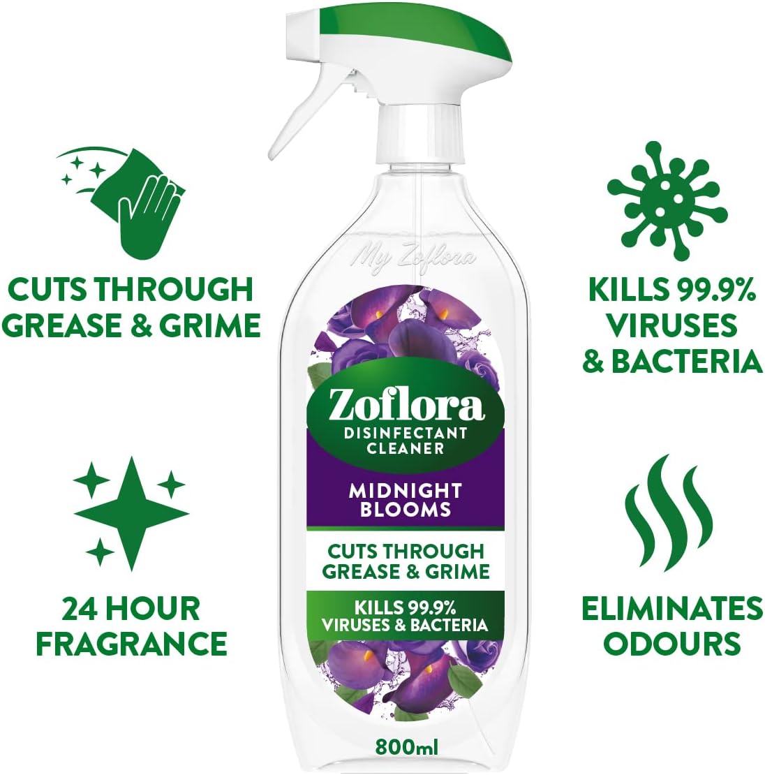 Zoflora Midnight Blooms Multipurpose Disinfectant Cleaner, 800ml