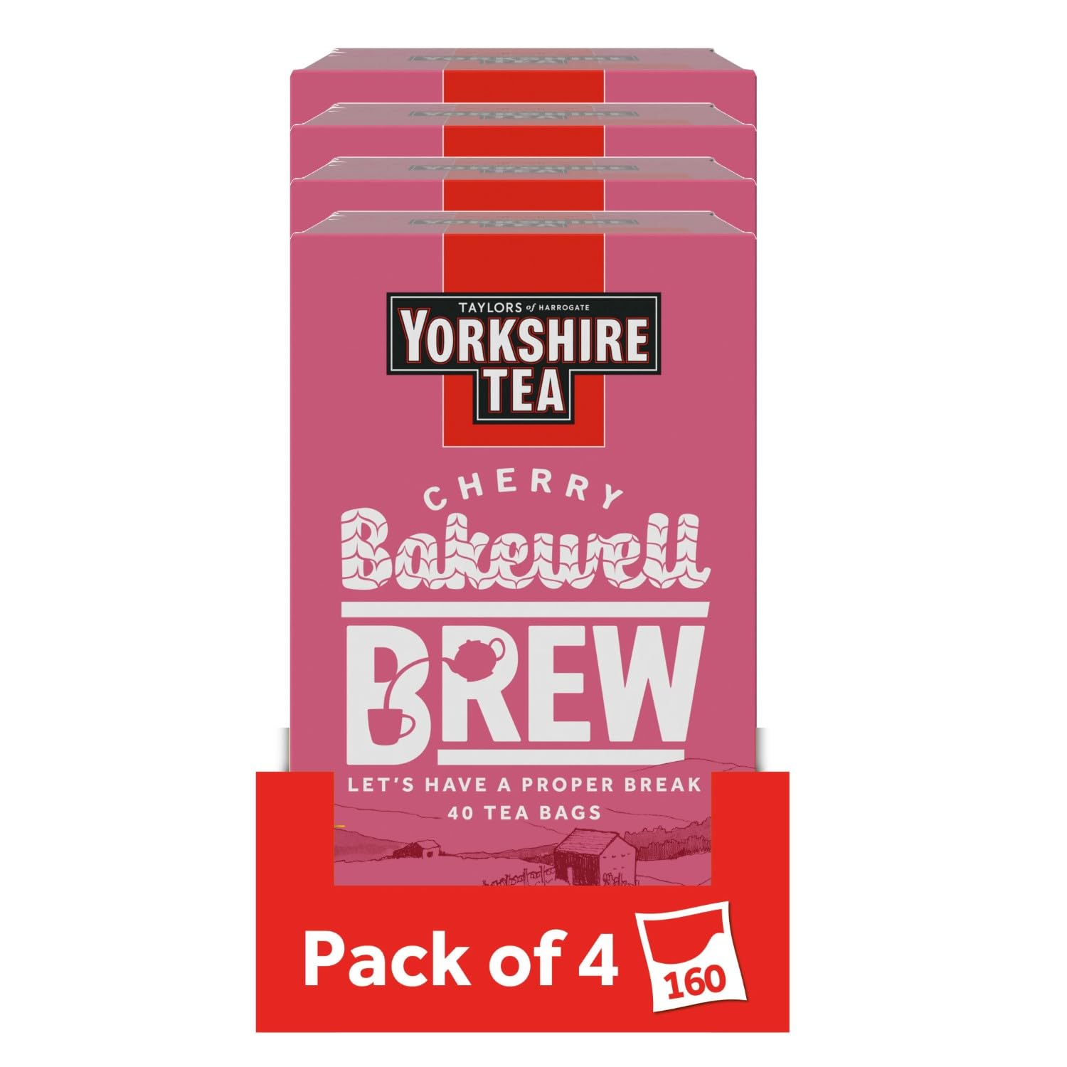 Yorkshire Tea - Cherry Bakewell Brew Flavoured Black Tea, 4 Boxes of 40 Tea Bags (160 Total)