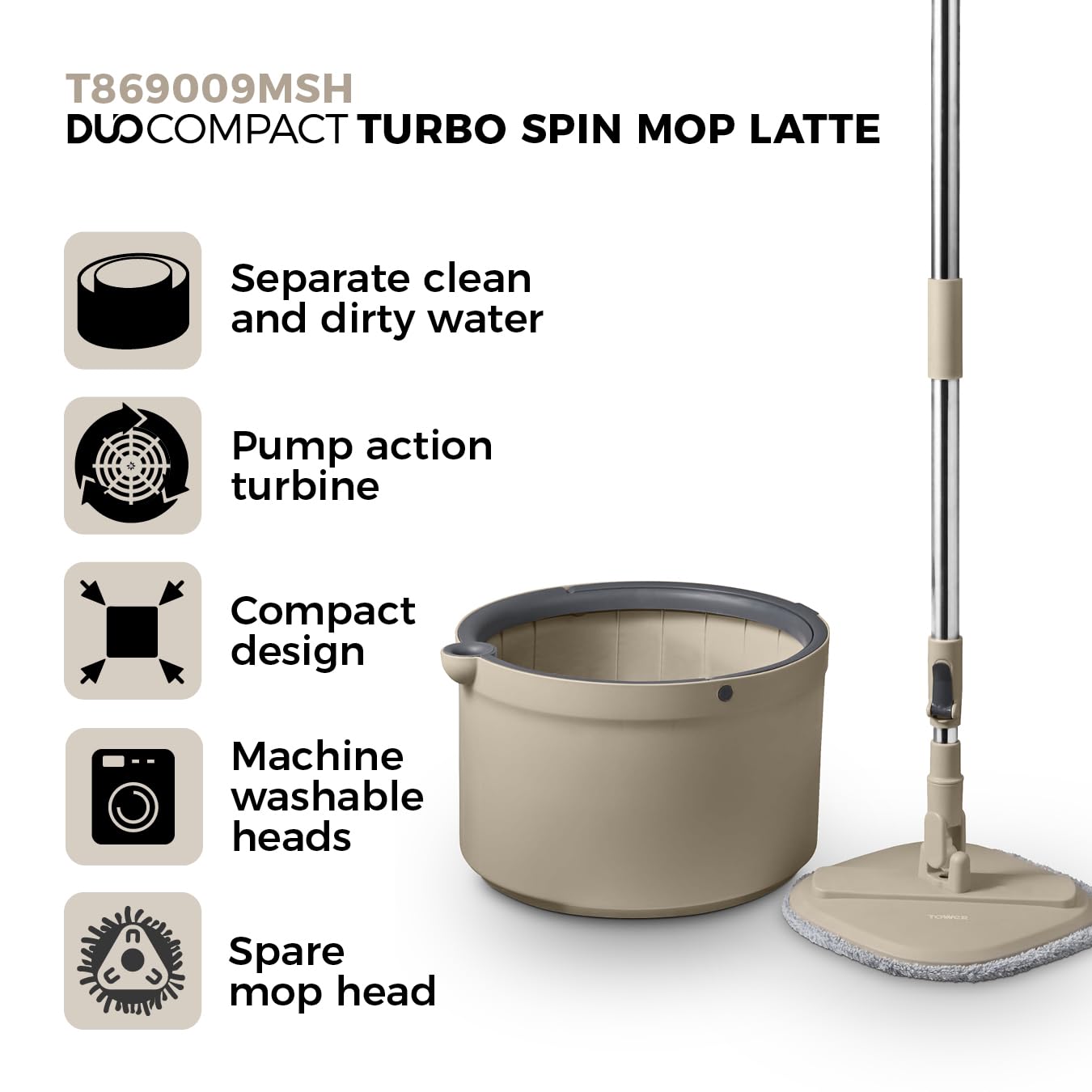 Tower T869009MSH Duo Compact Spin Mop with Built-in Turbine and 2 Internal Containers