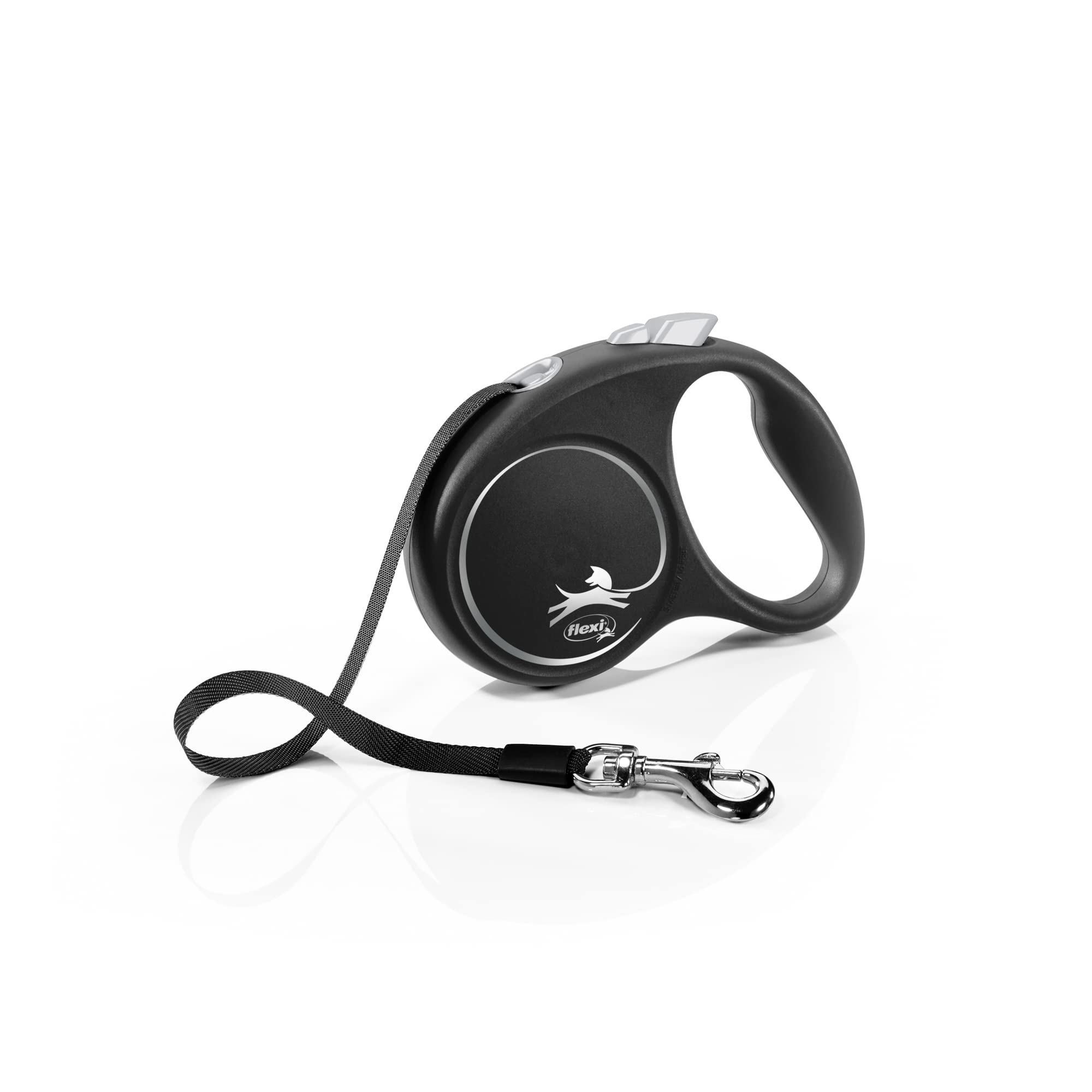 flexi Black Design Retractable Dog Leash - Tape Lead | Small Size | 5m Length | Black