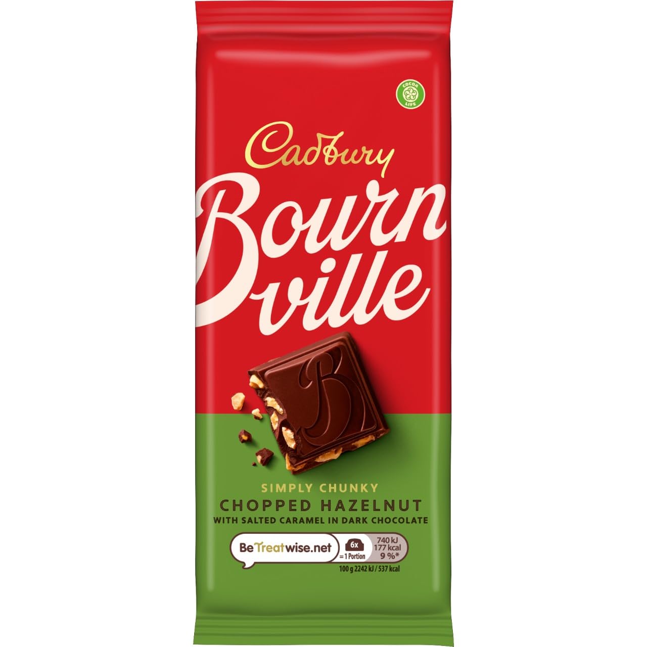 Cadbury Bournville Simply Chunky Chopped Hazelnut with Salted Caramel Chocolate Bar