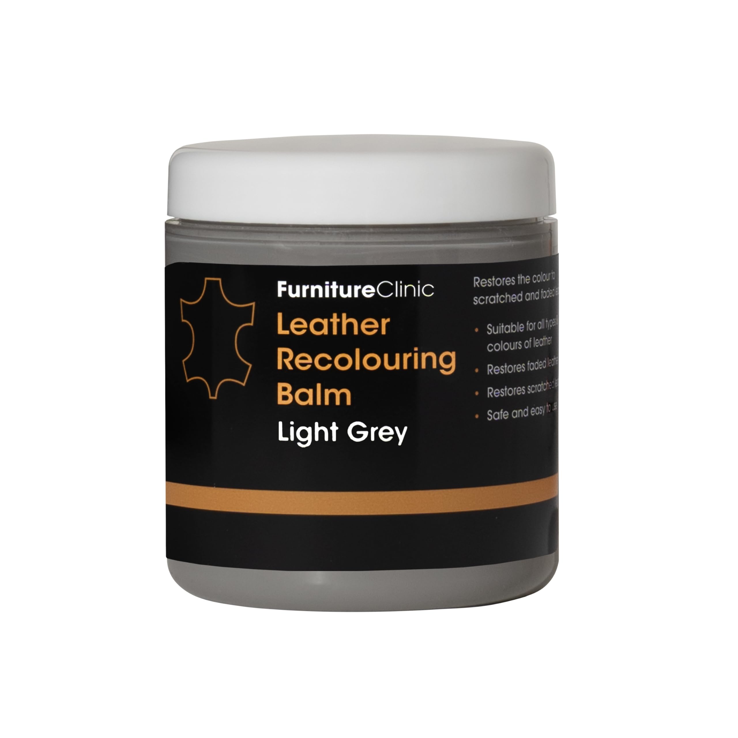 Furniture Clinic Leather Recolouring Balm - Light Grey for Faded & Scratched Sofas, Car Seats, Shoes, Clothing