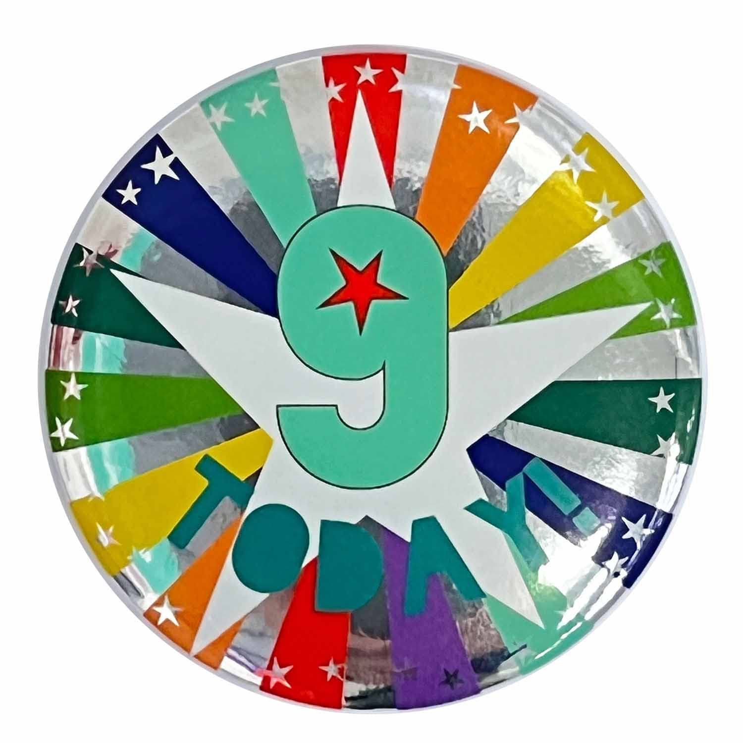 Amscan 9 TODAY! Multicoloured Star Print Kids Birthday Badge - 6cm