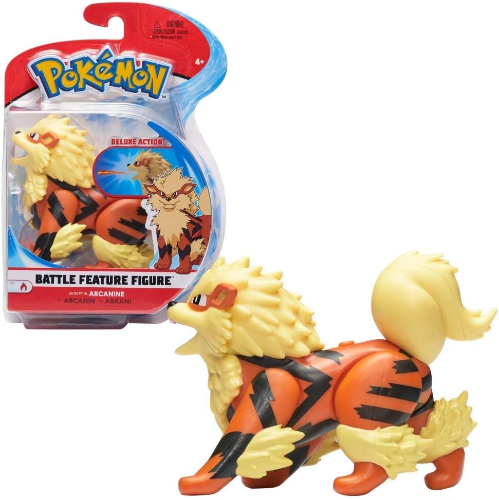 Arcanine Battle Feature Figure - 4.5-Inch Action Figure with Fire Missile Attack