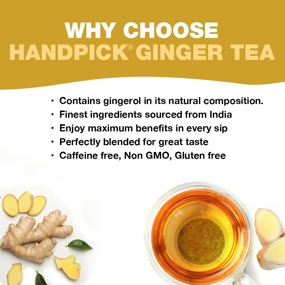 HANDPICK Ginger Tea Bags (100 Count) Non-GMO, Pure Ingredients - Soothing & Spicy Herbal Tea | Eco-conscious Round Tea Bags 3
