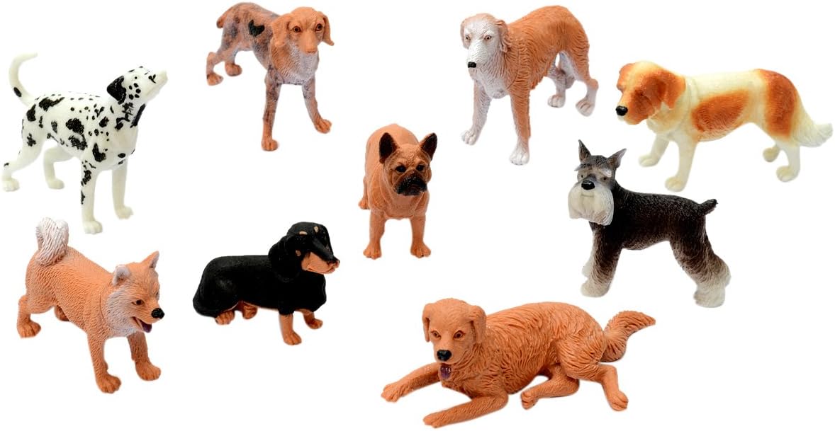 Peterkin Dog World 9-Piece Set - Realistic Plastic Dog Figures for Role Play, 3+
