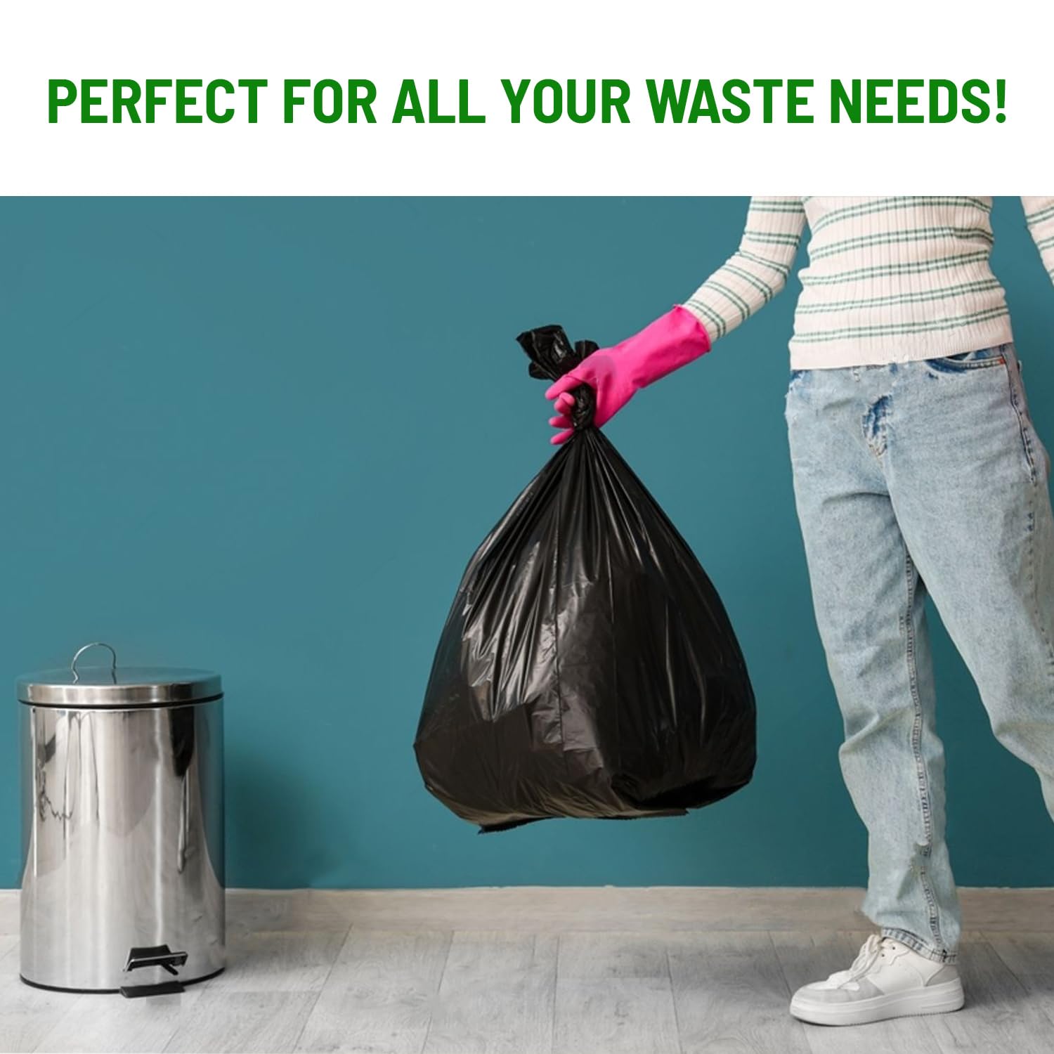 Delka Heavy Duty Black Bin Bags – 30 Micron Extra Strong Leak-Proof 75L Capacity – 50 Pack