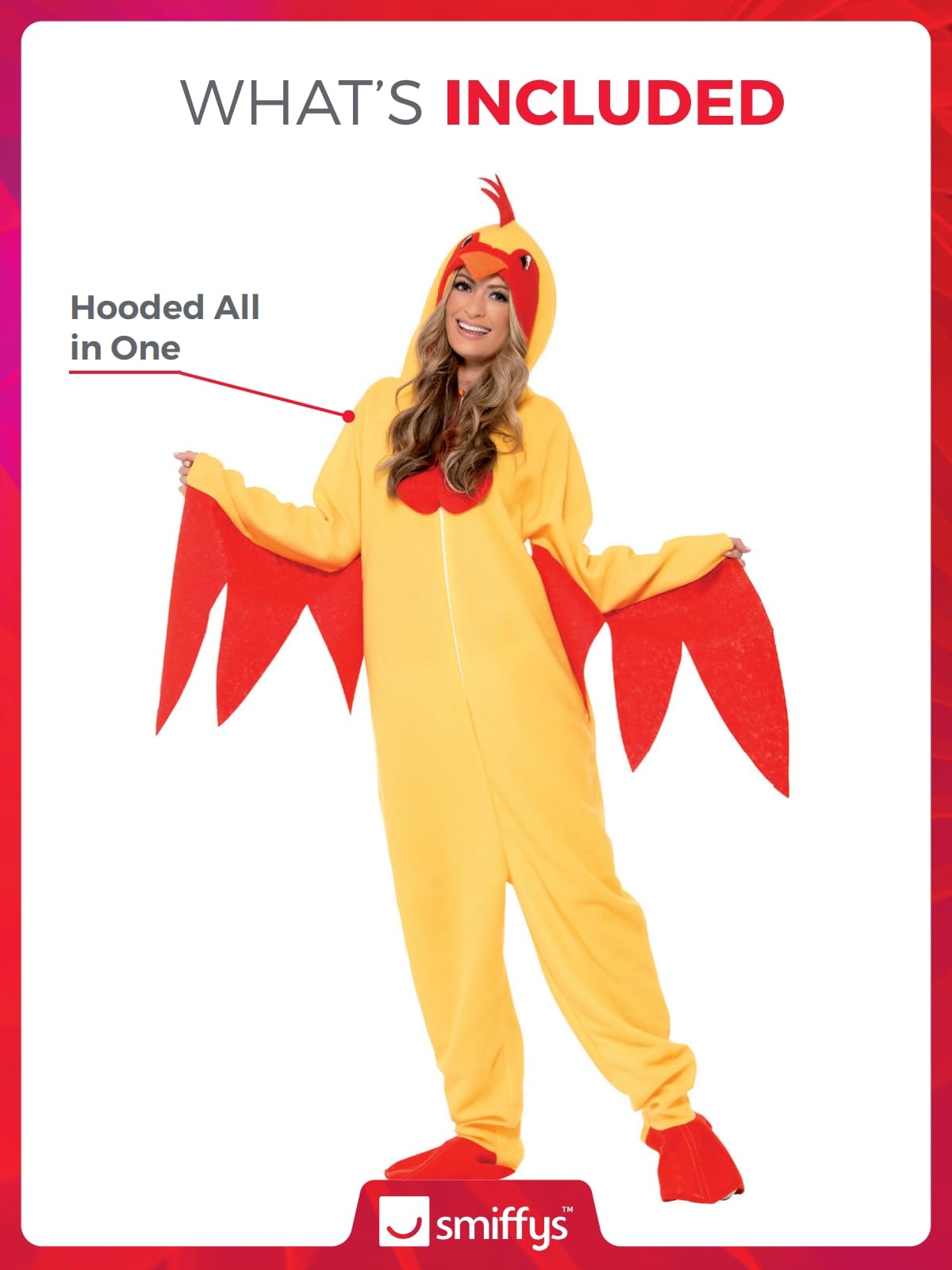 Smiffys Chicken Costume - Adult Unisex Fancy Dress Jumpsuit with Beak and Comb, Size M
