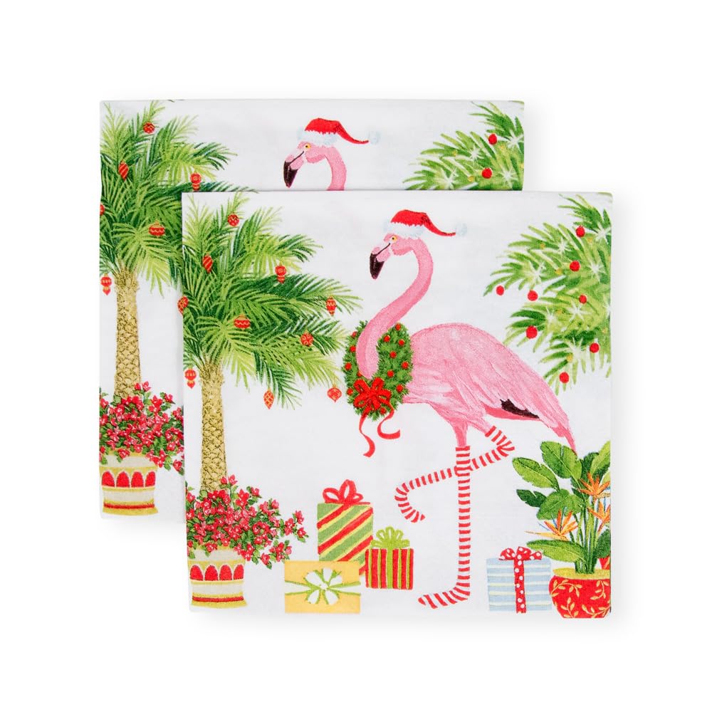 Caspari Christmas Flamingos Triple-Ply Cocktail Napkins, 20-Pack 7