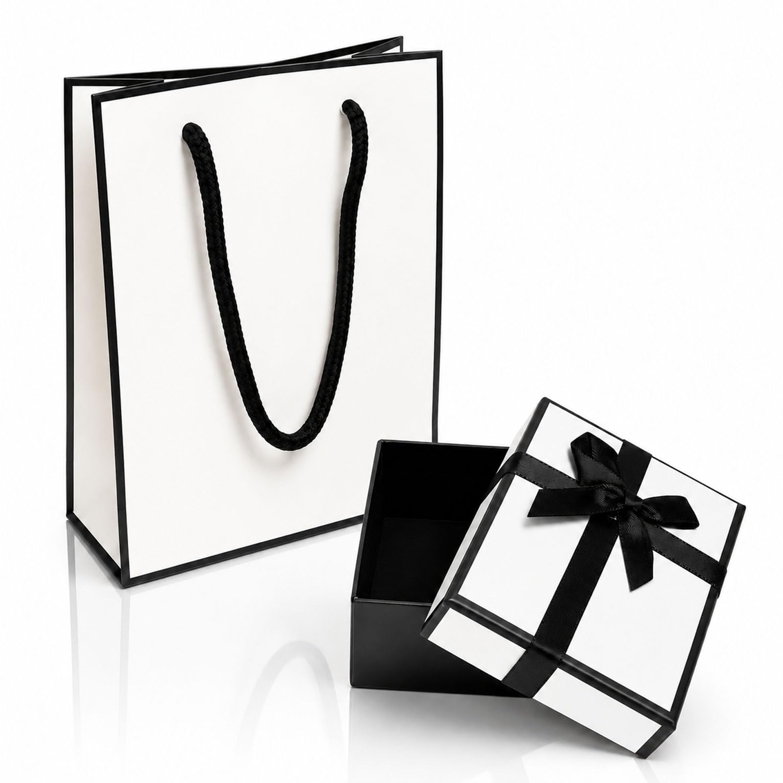 Admygo Premium Black & White Jewelry Gift Box Set with Matching Bag | 7x9x3cm Box 1