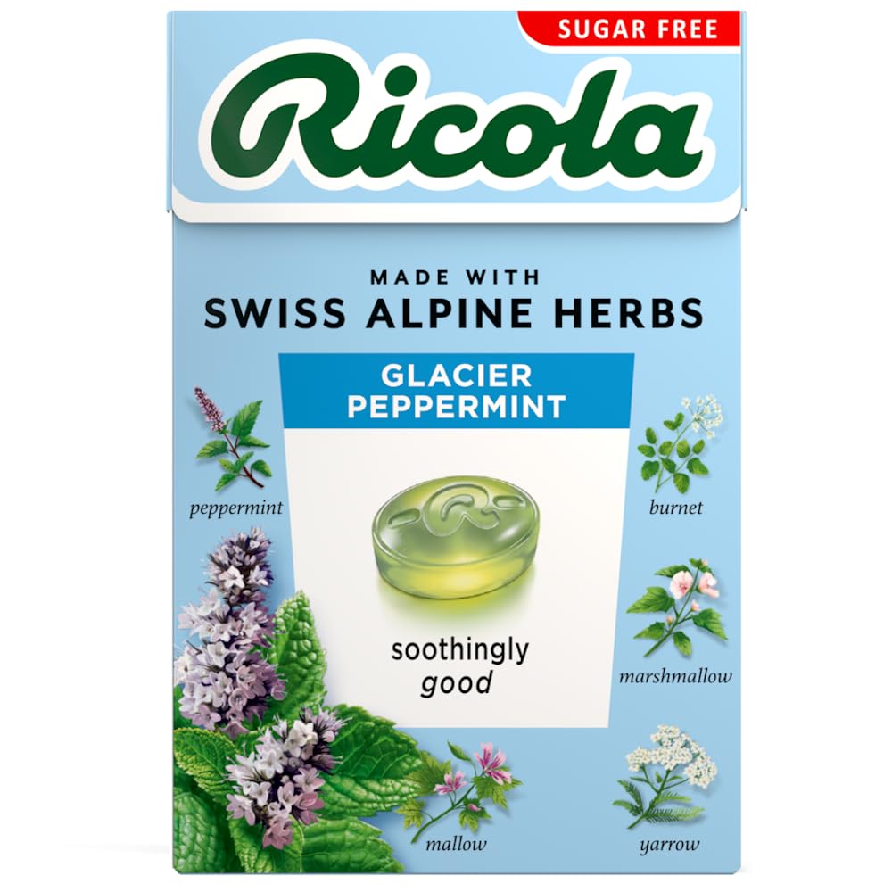 Ricola Glacier Peppermint Sugar Free Swiss Herbal Sweets, 13 Alpine Herbs, Stevia Sweetened, 45g Multipack of 10