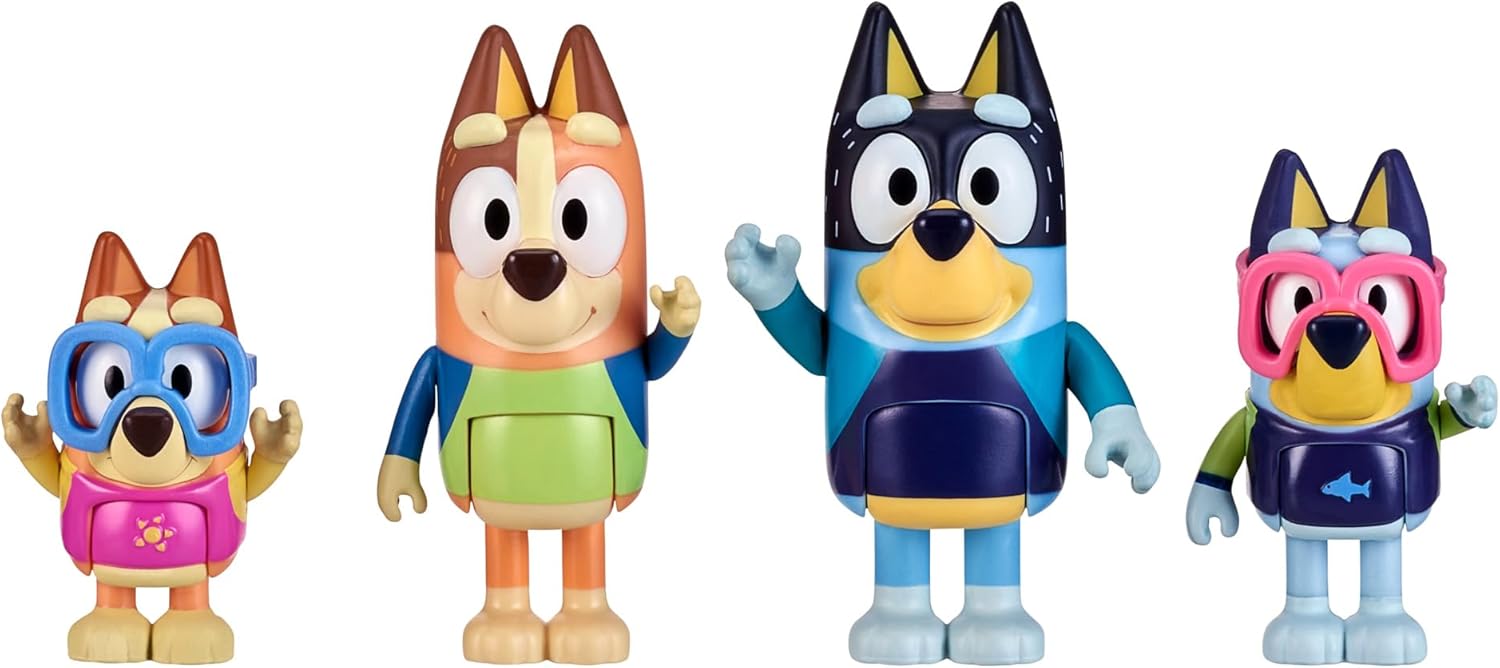Bluey Family Beach Day Figure 4-Pack - Posing Beach Toys for Kids 3+