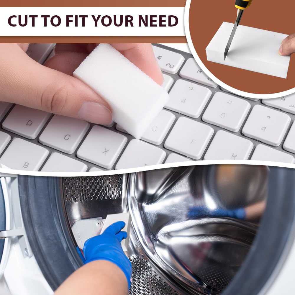 FABRIO Cleaning Eraser Sponges - Pack of 10 (3 Denser) - Melamine Foam for Kitchen, Bathroom & Home 5