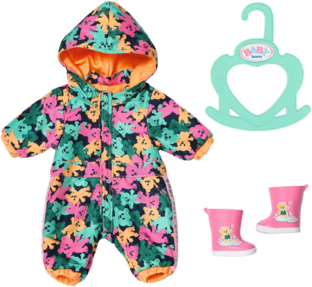 BABY born Little Outdoor Onesie 836323 - Green Rain Suit with Pink Wellies for 36cm Dolls
