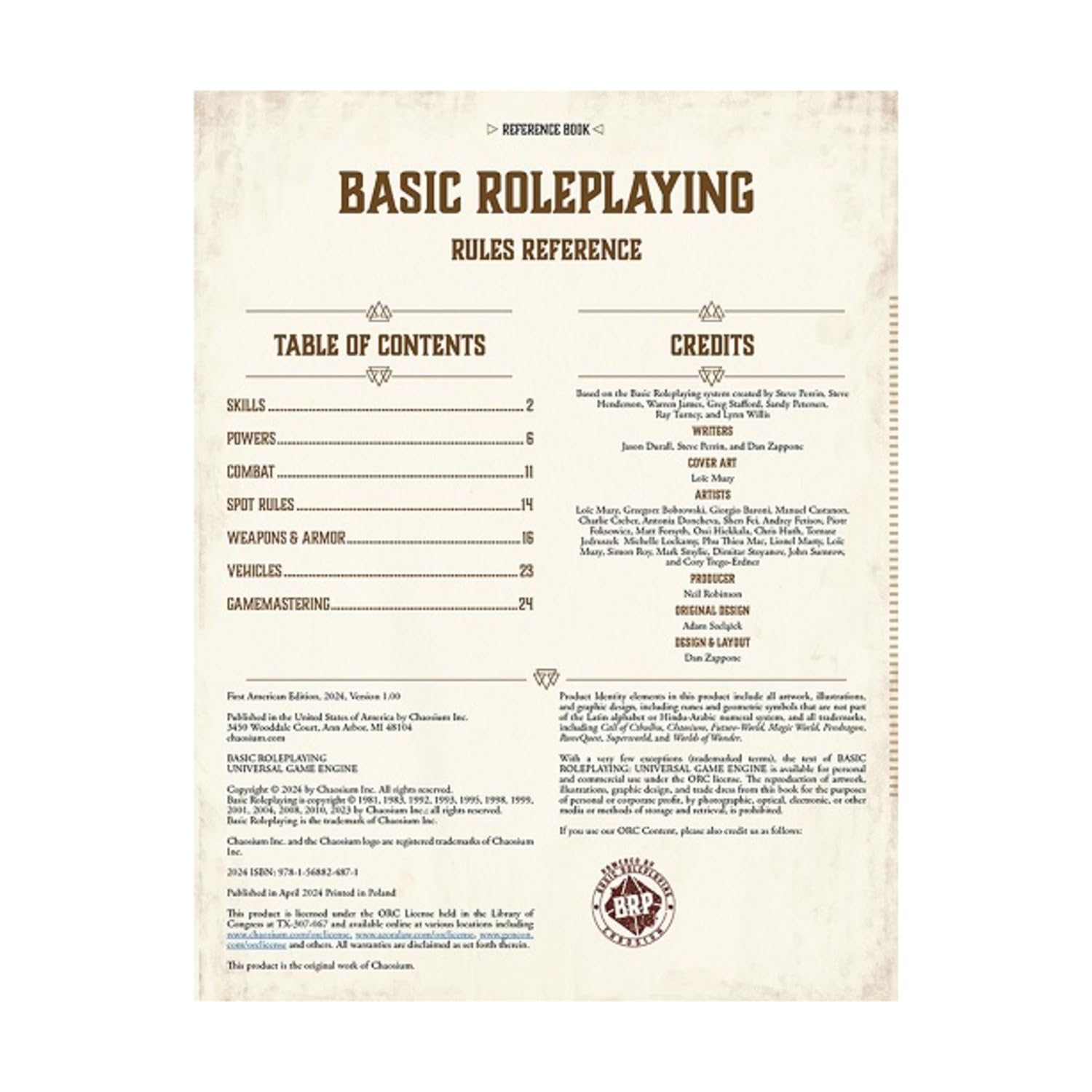 Chaosium Basic Roleplaying Gamemaster Screen Pack