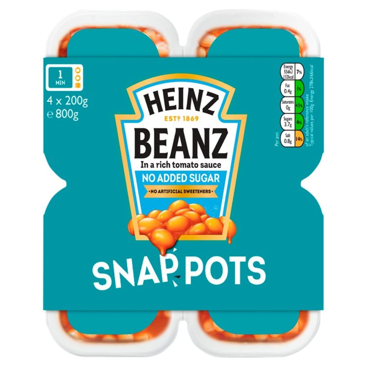 Heinz Baked Beans No Added Sugar Snap Pots 4 x 200g