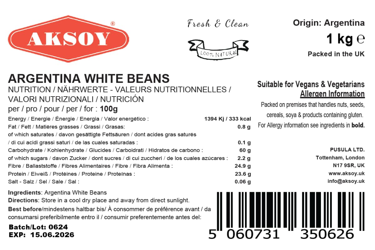 Aksoy Argentina White Beans 1KG - Premium White Beans for Stews, Soups, Salads & Casseroles 4