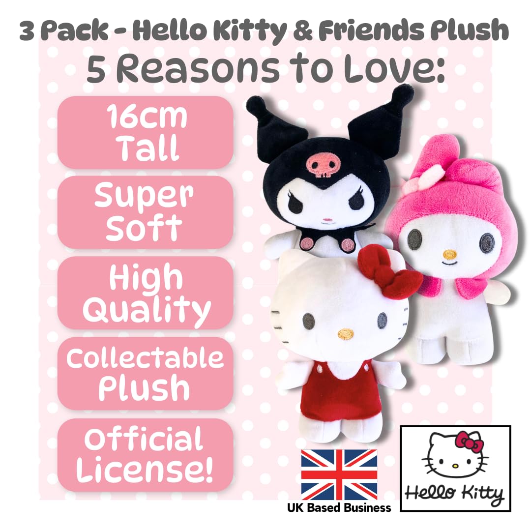 Hello Kitty 3 Pack Plush - 16cm Standing Sanrio Characters for Kids & Collectors 5