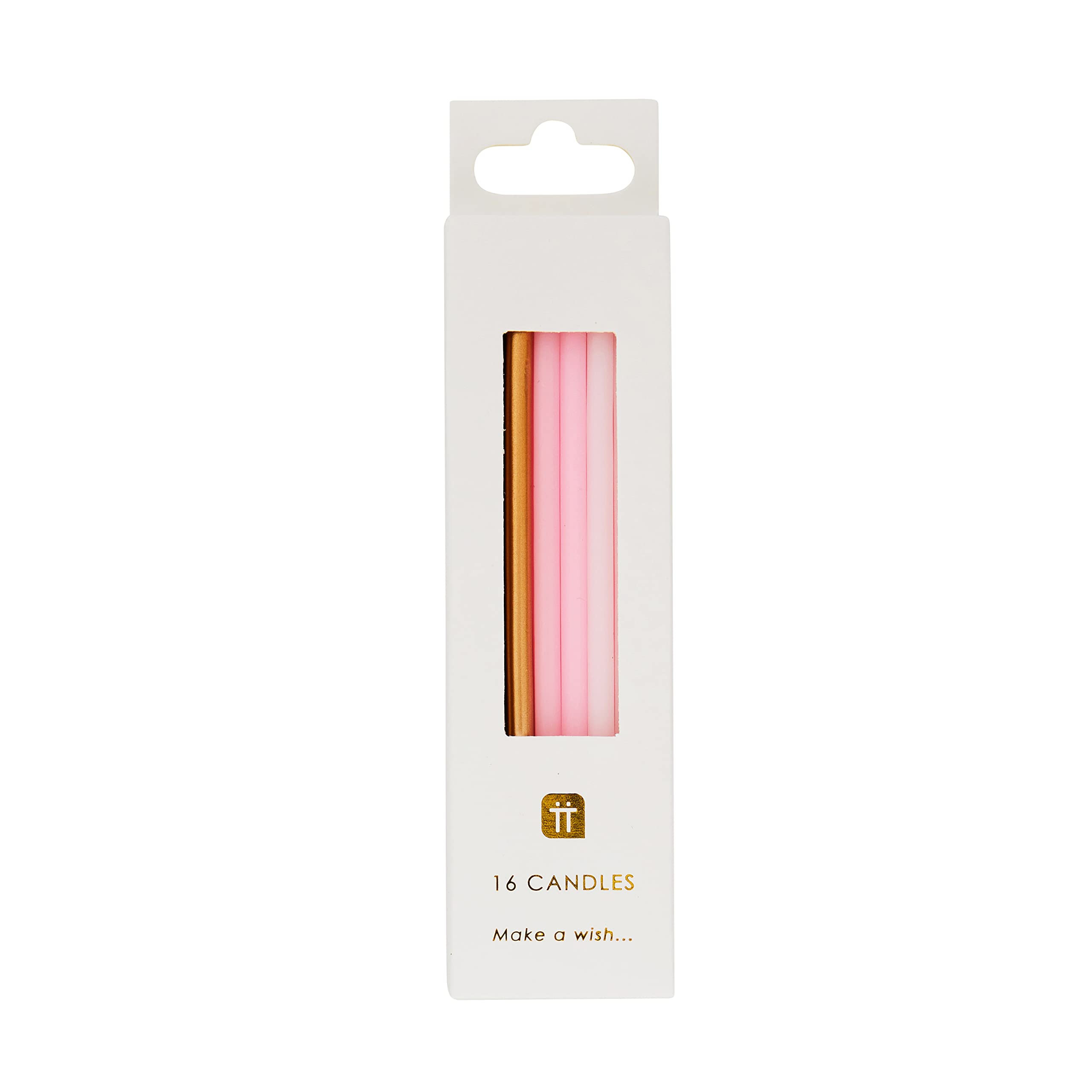 Talking Tables 16 x Tall Birthday Candles with Holders - Pink, Gold & White | 10cm