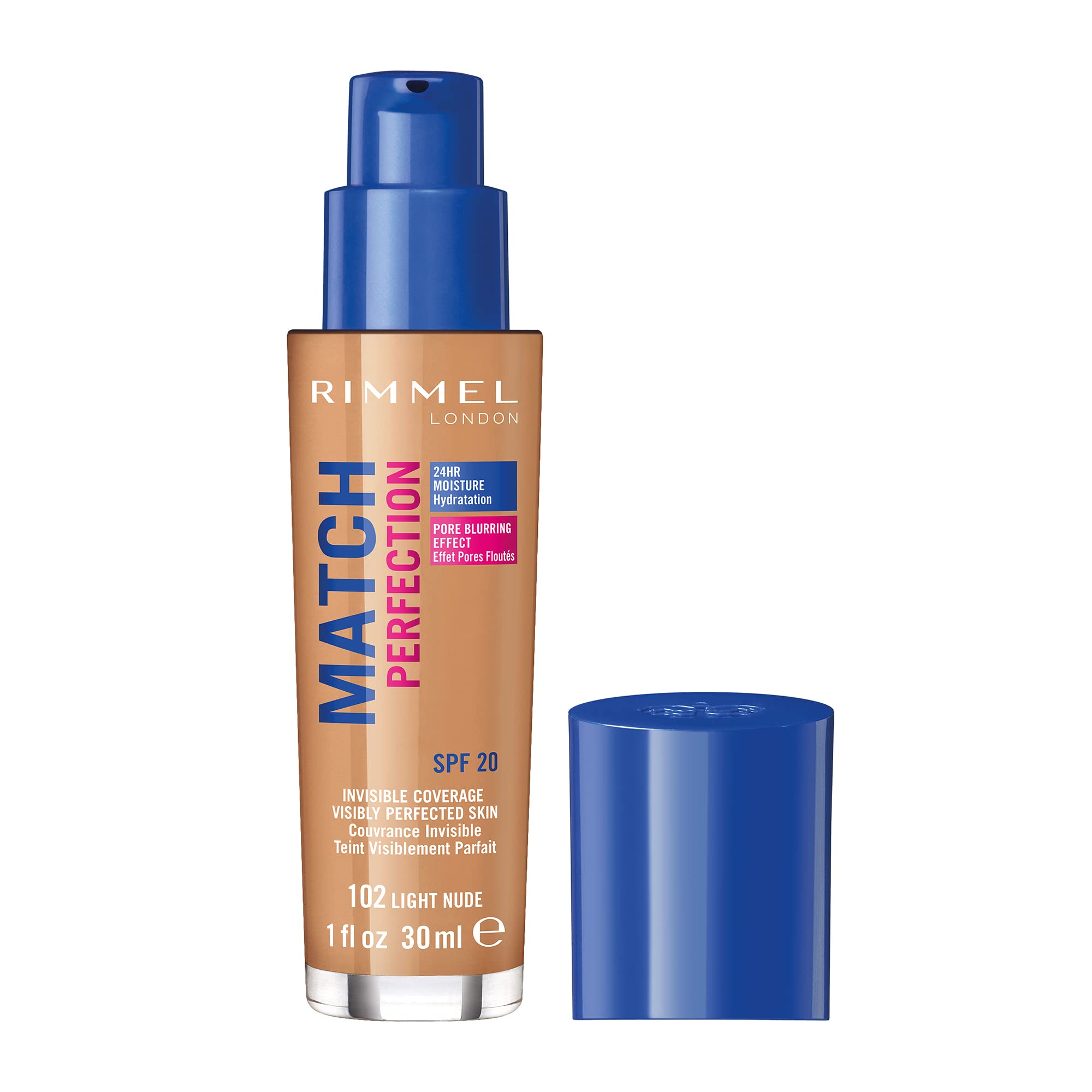 Rimmel - Match Perfection Foundation (30ml) - Light Nude, Medium Coverage, SPF20, 24hr Hydration, Cruelty-Free