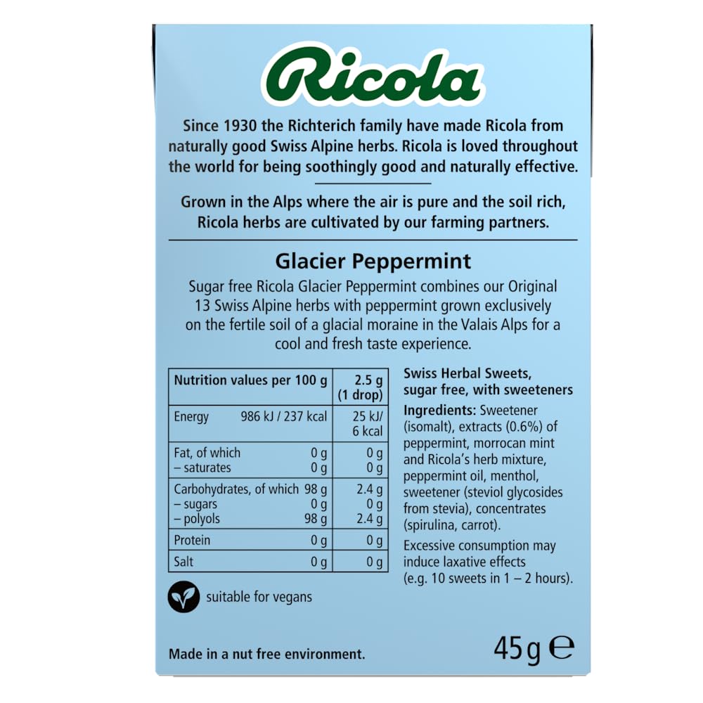 Ricola Glacier Peppermint Sugar Free Swiss Herbal Sweets - 20 Boxes (45g Each) 3