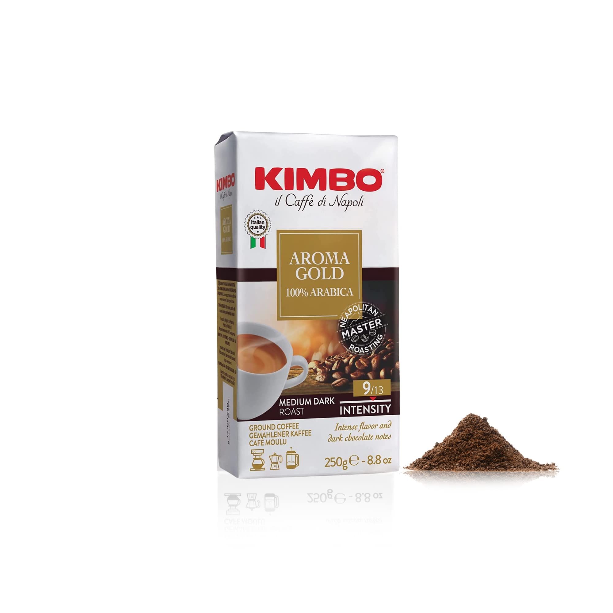 Kimbo Aroma Gold Ground Coffee - 100% Arabica, Medium Dark Roast 9/13, 250g 1