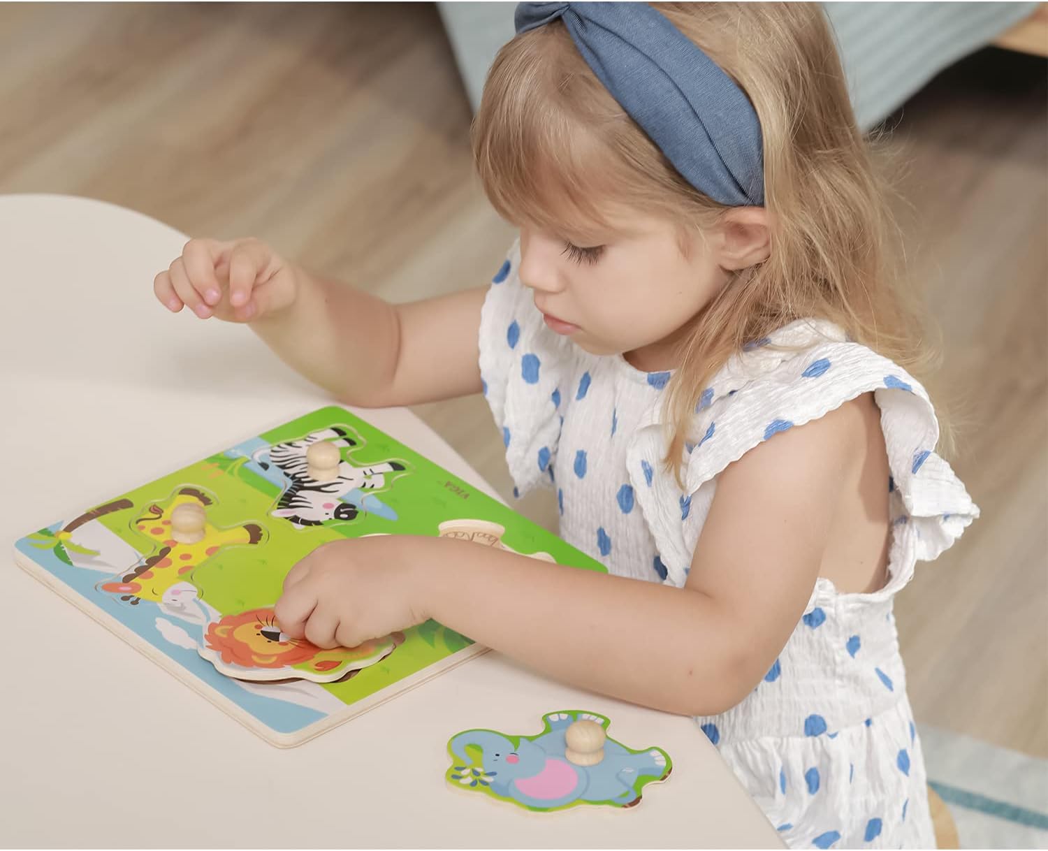 Viga Toys Big Wooden Knob Puzzle - Wild Animals Educational Toy for Toddlers 4