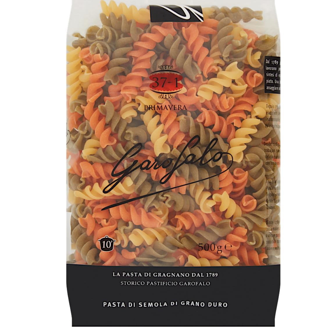 Garofalo Fusilli Tricolore Italian Dried Pasta with Spinach and Tomato | 500g | Bronze Die Cut
