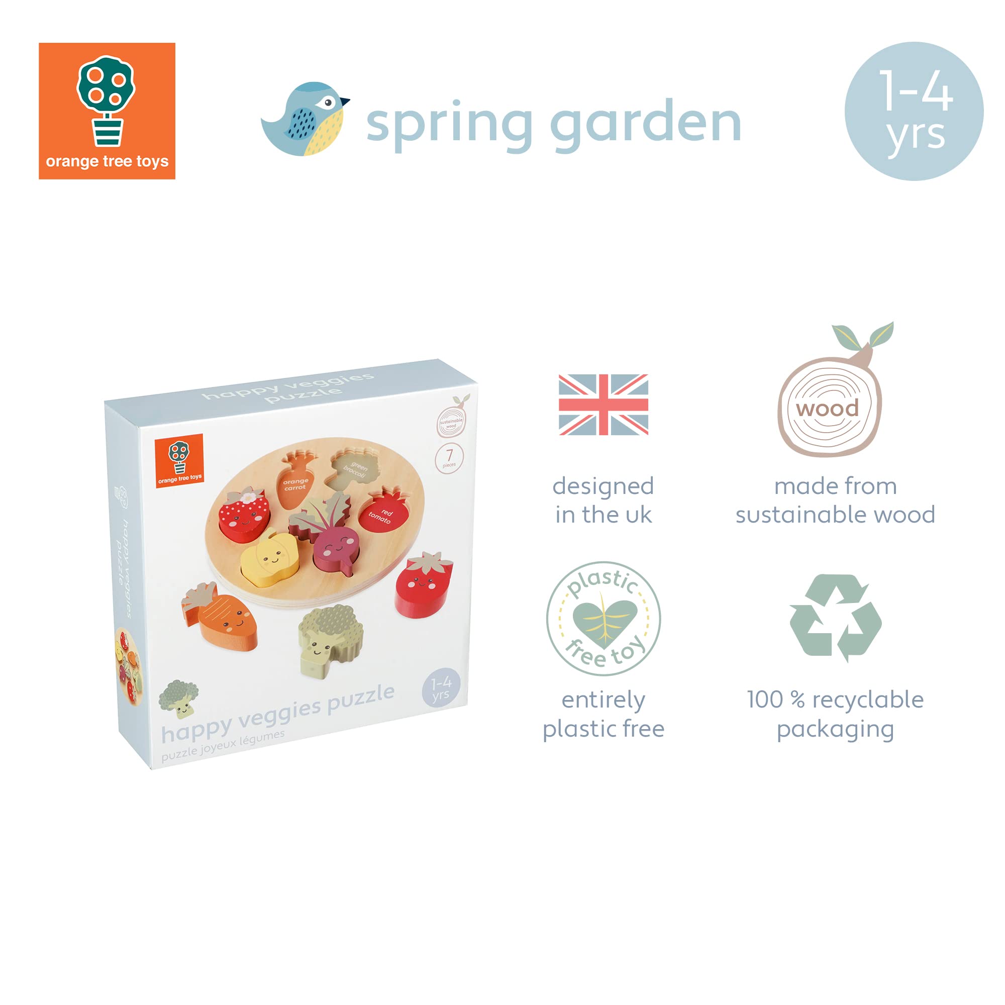 Happy Veggies Wooden Puzzle Board - Educational Shape Sorting Toy for Toddlers 18M+ 4