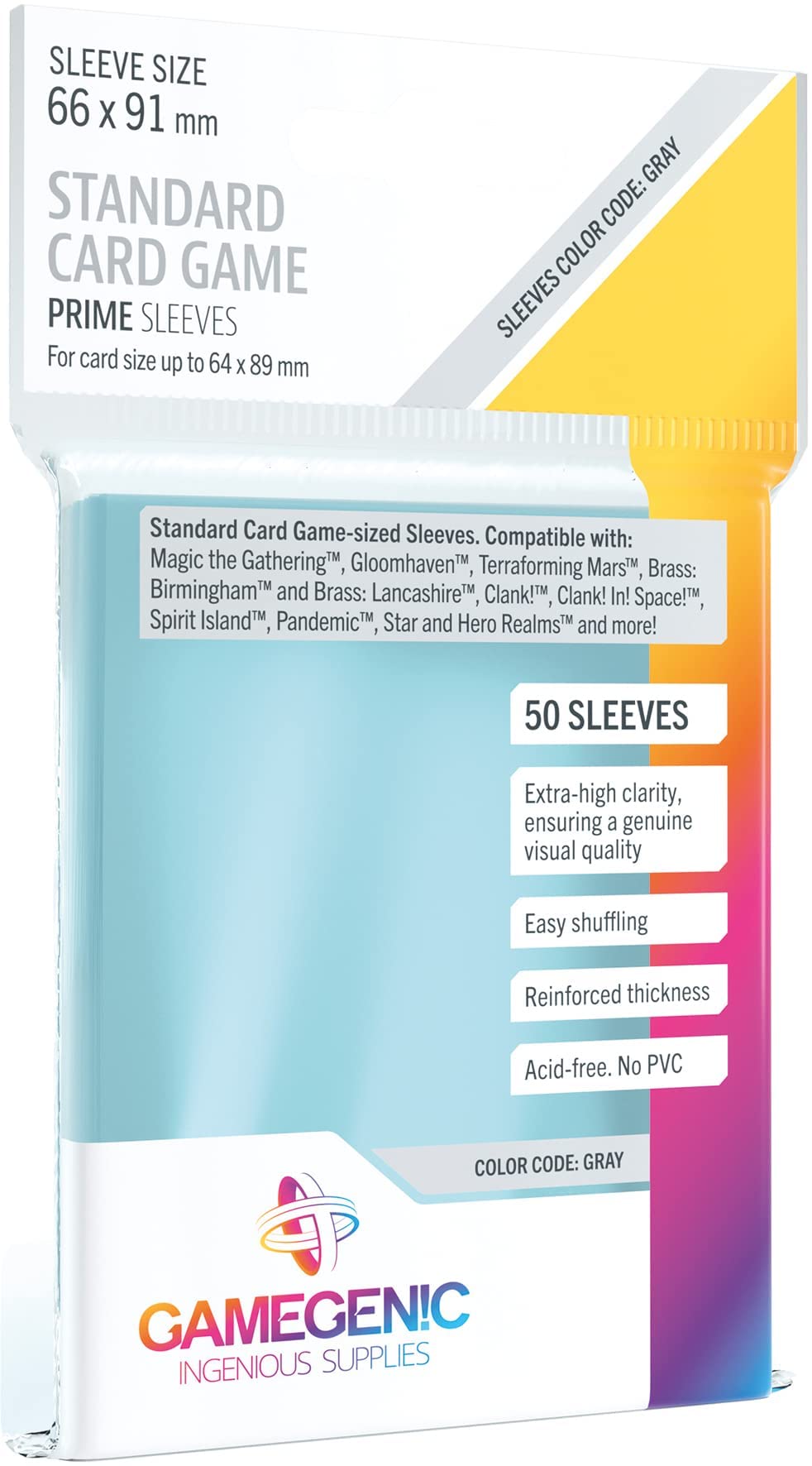 Gamegenic Prime Standard Card Game Sleeves 66 x 91 mm Gray (50 Pack) 4