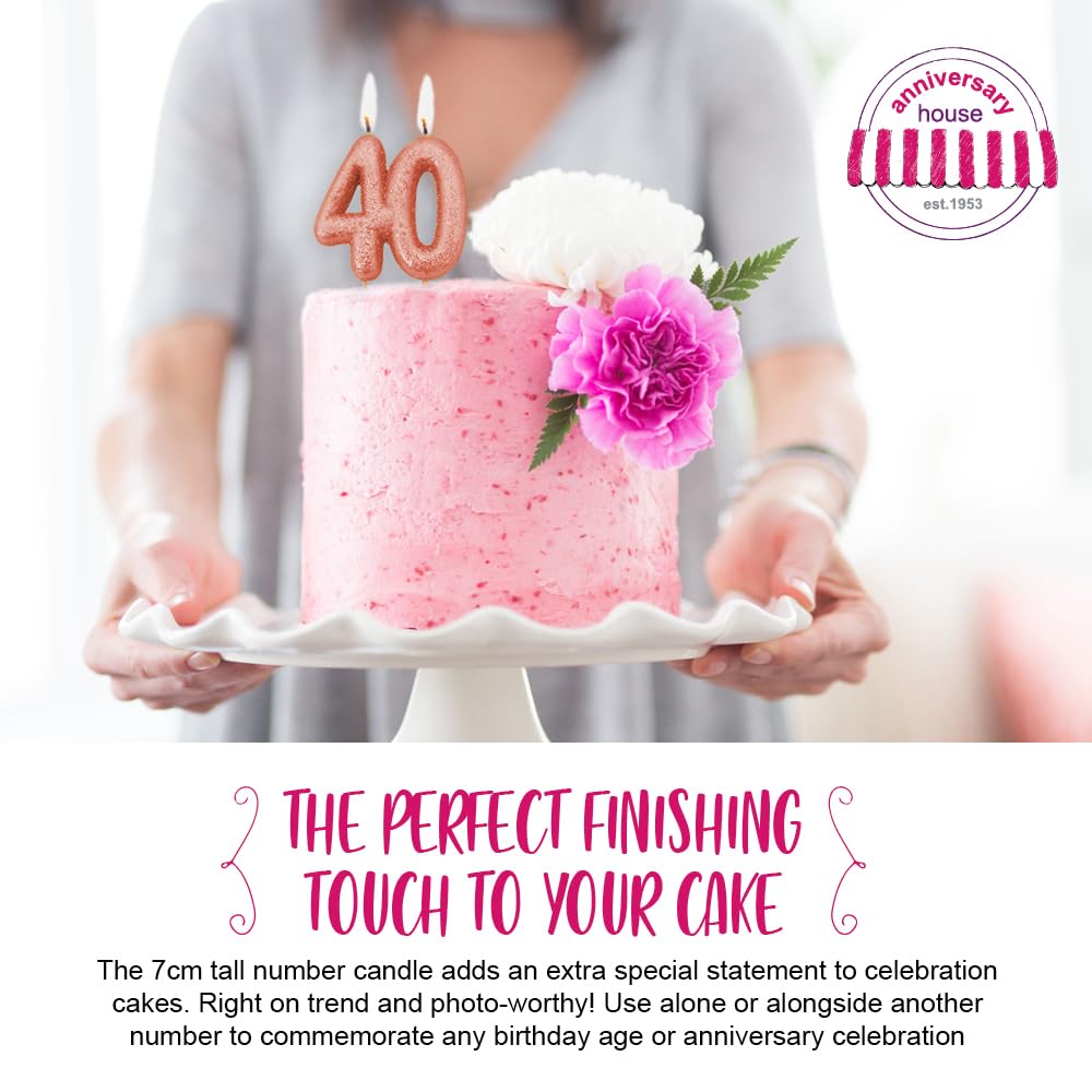 Anniversary House Rose Gold Glitter Number 40 Birthday Candle 5