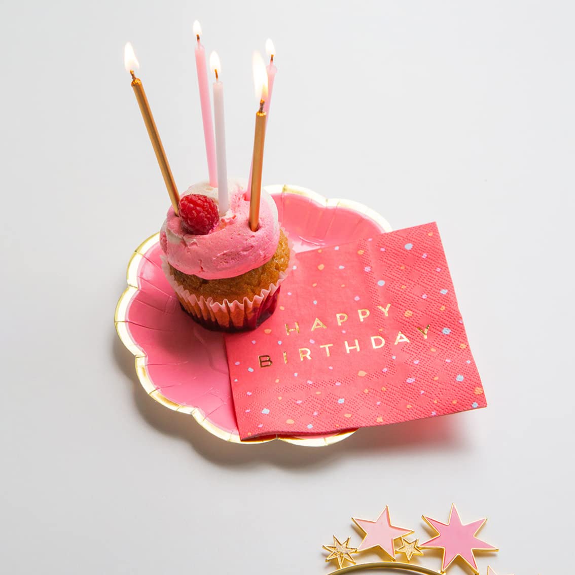 Talking Tables 16 x Tall Birthday Candles with Holders - Pink, Gold & White | 10cm Size 3