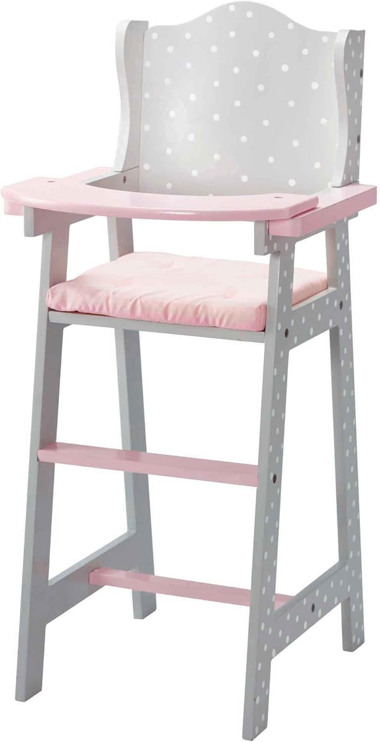 Olivia's Little World Little Princess Pink Polka Dot Wooden Baby Doll High Chair - Doll Furniture for 16-18" Dolls