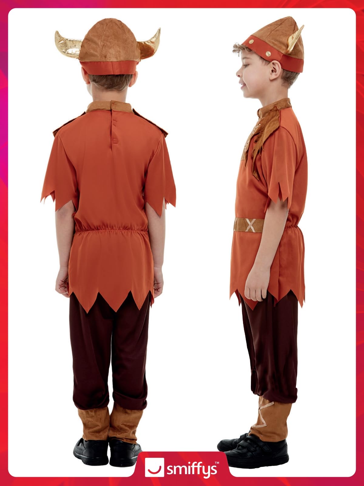 Smiffys Viking Costume - Brown Top, Trousers & Hat for Boys Ages 12-14