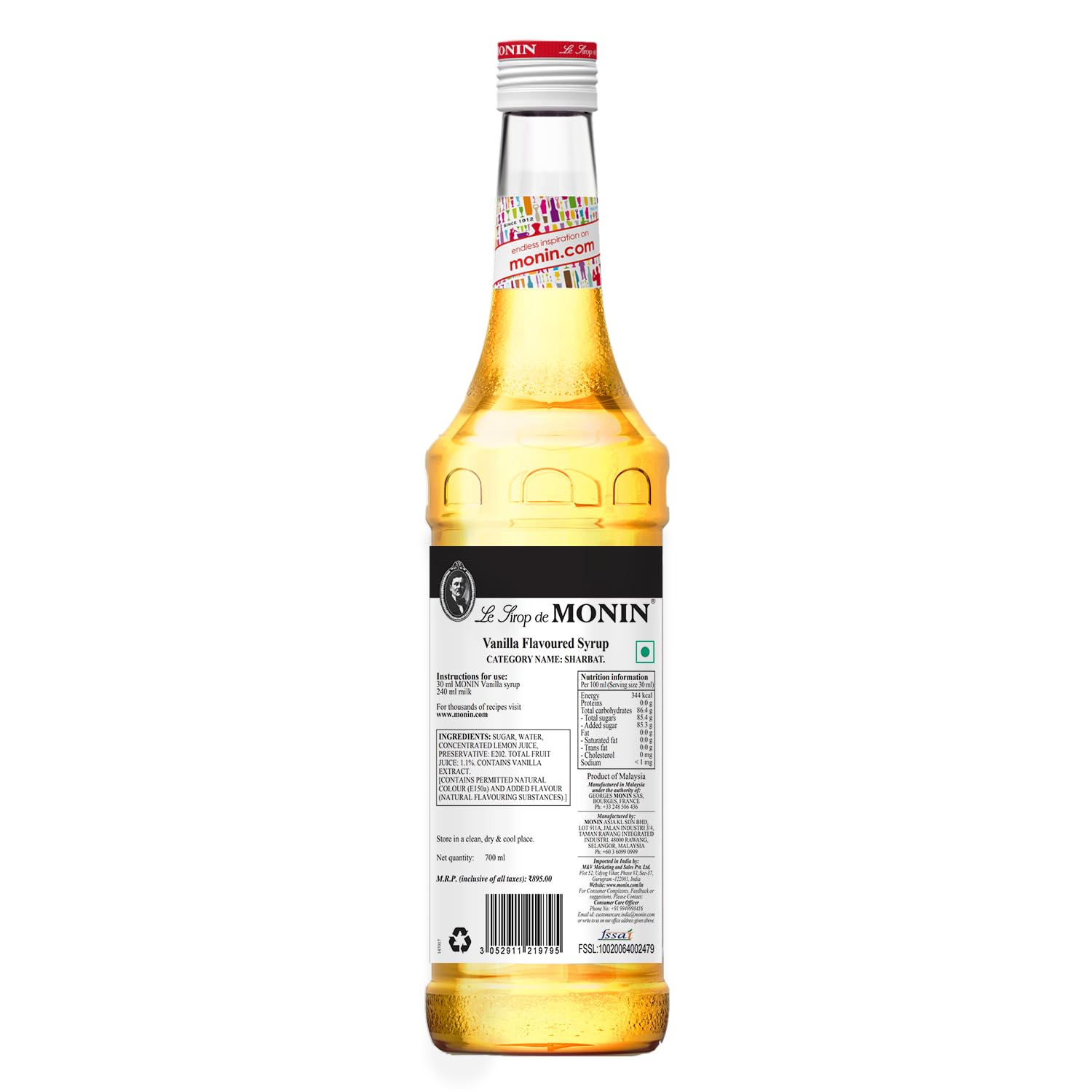 Monin Premium Vanilla Syrup - 700ml Bottle | Vegan & Allergen-Free | Natural Flavourings