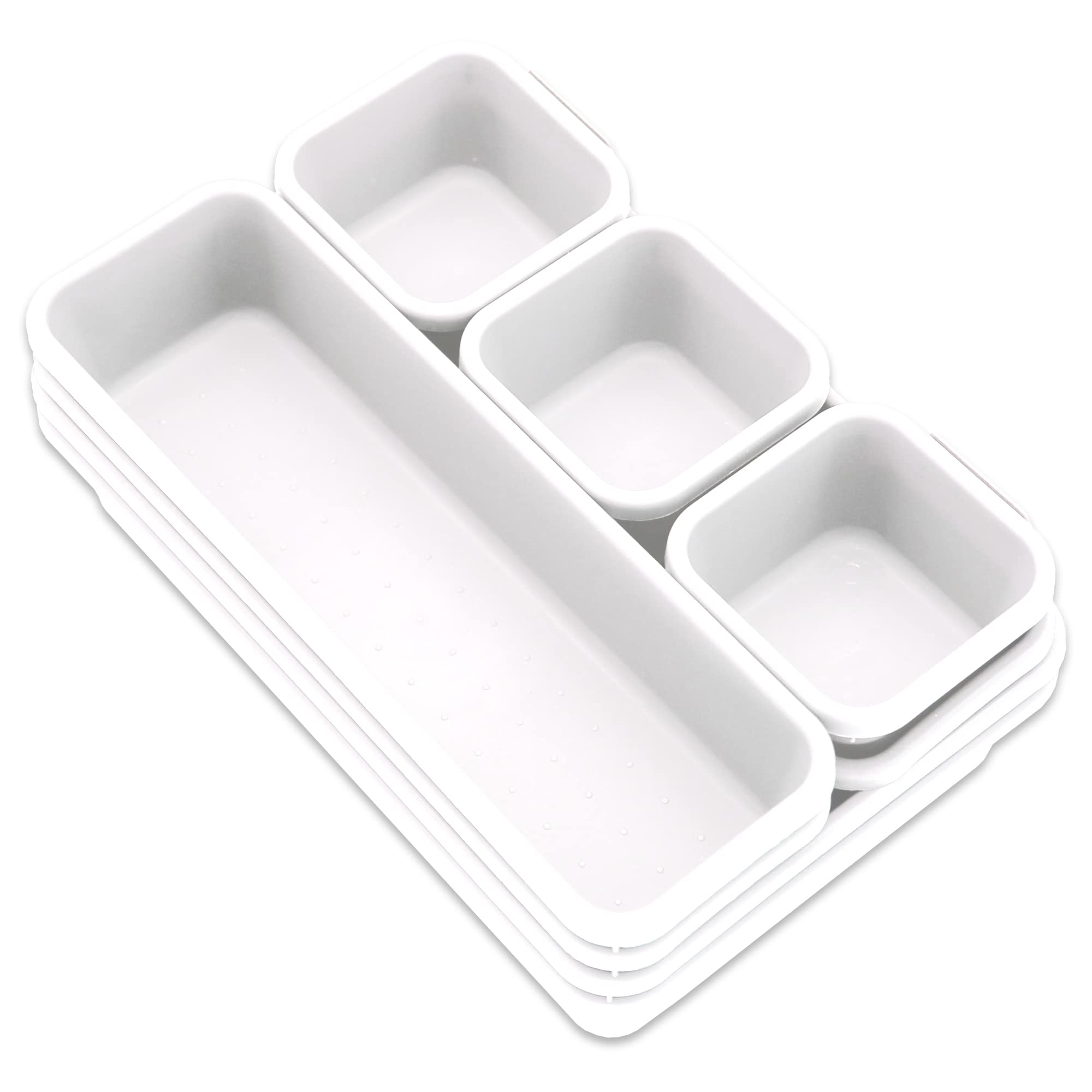 Addis Interlocking Drawer Organiser Trays Set - 8 Piece, White Plastic | Customizable Fit