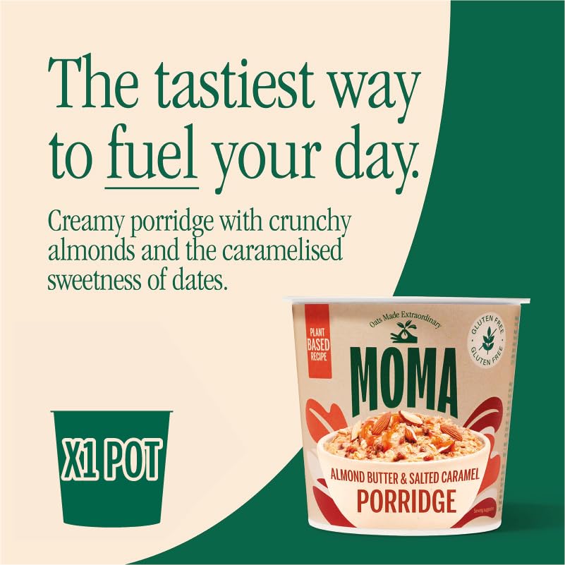 MOMA Almond Butter & Salted Caramel Instant Porridge Pot - 55g - Gluten Free, Dairy Free, Vegan Oat Breakfast