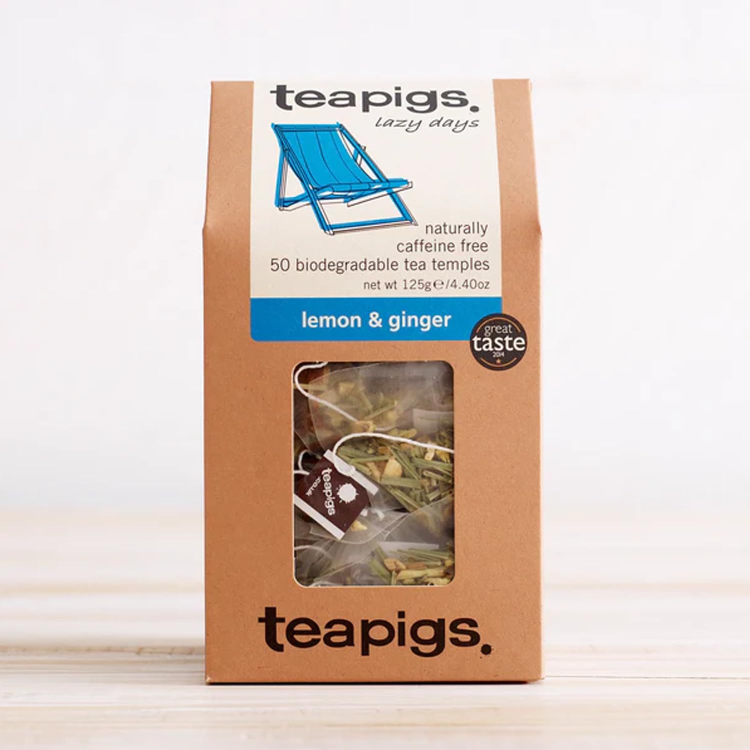 teapigs Lemon Ginger Herbal Tea Bags - 50 Biodegradable Tea Temples, Caffeine-Free with Ginger, Lemongrass & Lemon Peel