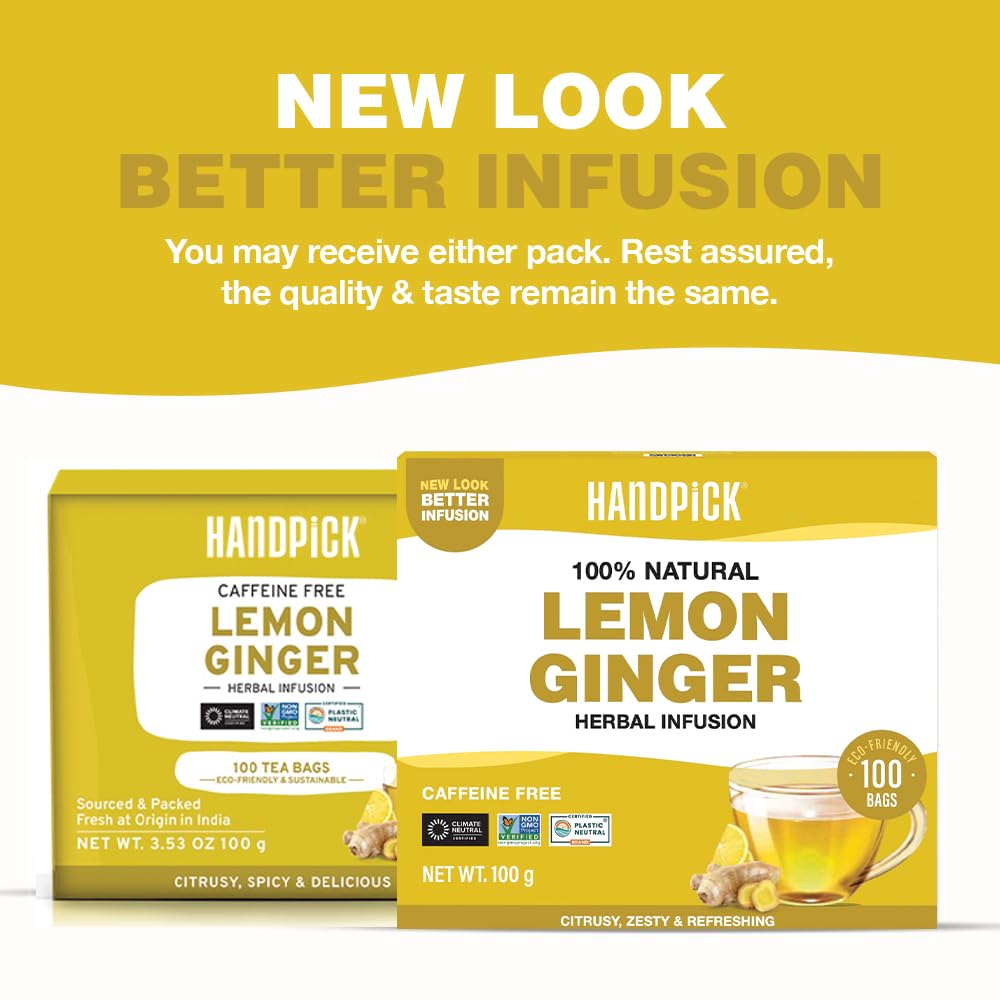 HANDPICK Lemon Ginger Herbal Tea Bags - 100 Count | Lemon, Ginger, Lemongrass & Licorice Blend | Eco-Conscious 2