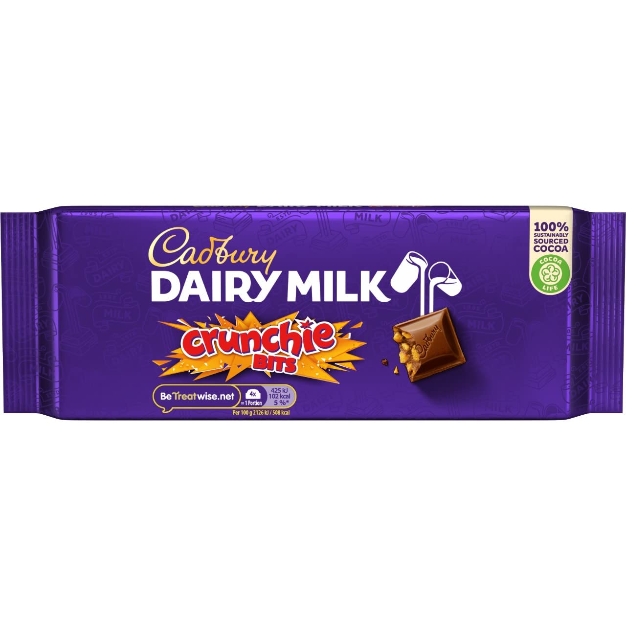 Cadbury Dairy Milk Crunchie Bar, Milk Chocolate with Honeycomb Pieces, 180g