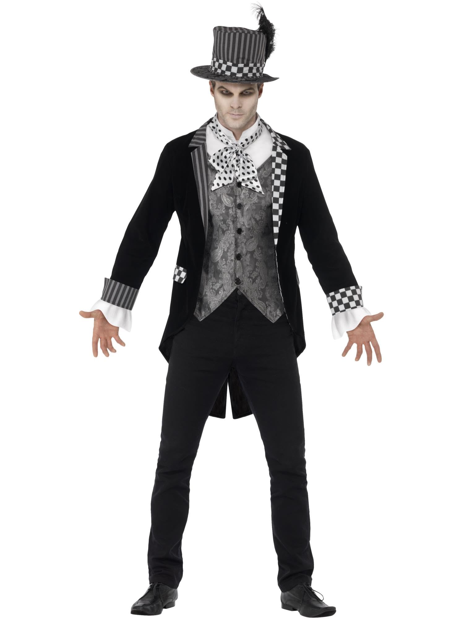 Smiffys Deluxe Dark Hatter Costume - Adult Black Jacket, Mock Shirt & Top Hat