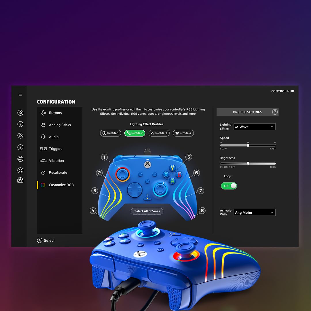 Turtle Beach Afterglow Wave Blue Wired RGB Gaming Controller with Mappable 3