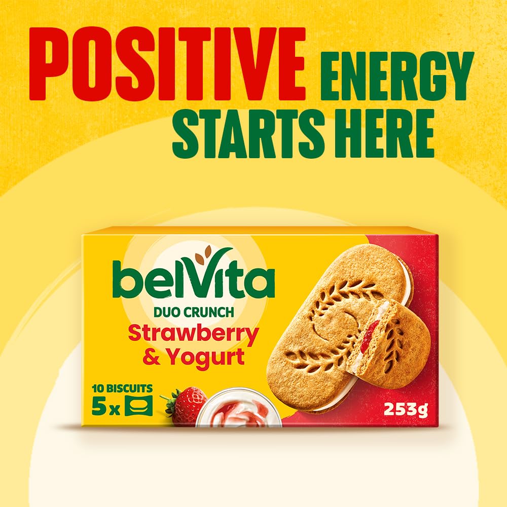 Belvita Duo Crunch Strawberry & Yogurt Breakfast Biscuits, 18 Packs of 2 – Wholegrain Biscuits with Yogurt & Strawberry Filling 4