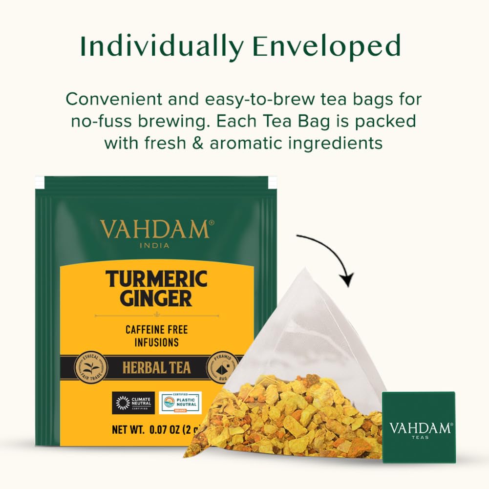 VAHDAM - Turmeric + Ginger Herbal Tea Blend (15 Pyramid Tea Bags) 4